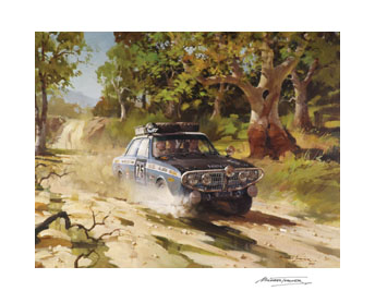 1969 London to Sydney Marathon, the winning Hillman Hunter - print from a painting by Michael Turner