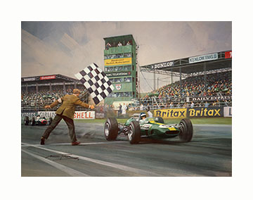Jim Clark, Lotus, 1965 British Grand Prix - print from a painting by Michael Turner