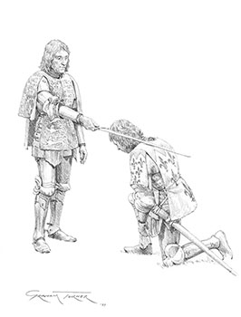 John Paston III is knighted by Henry VII - drawing by Graham Turner