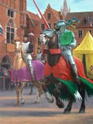 Joust, Bruges, 1468 - Jousting Knight in armour on horse - Medieval equestrian Greeting or Birthday Cards