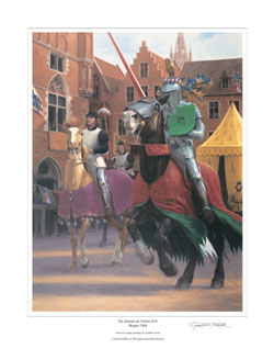 Joust, Bruges, 1468 - Jousting Knight in armour on horse - Medieval equestrian Greeting or Birthday Cards