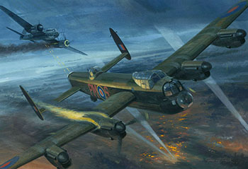 Battle over Frankfurt - original painting from the Osprey book Battle of Berlin 1943-44 by Graham Turner