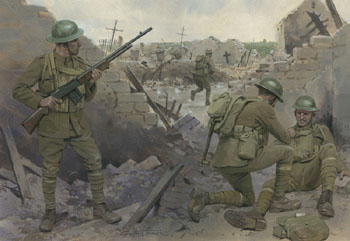 Fighting at St. Etienne Cemetery - Original Painting from Osprey book Blanc Mont Ridge 1918 by Graham Turner
