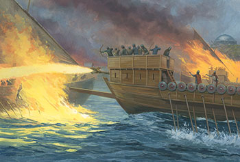 Greek Fire - Original painting by Graham Turner from Osprey book 'Constantinople 717-18'