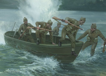 British Commando boat landing - Painting by Graham Turner