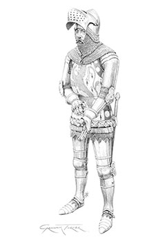 Print from pencil drawing of Sir John Cornwall at Agincourt