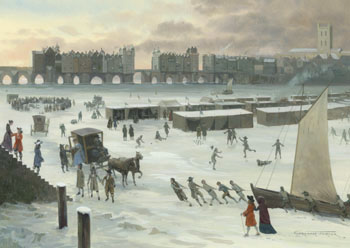 17th Century London Frost Fair on the Thames - painting by Graham Turner