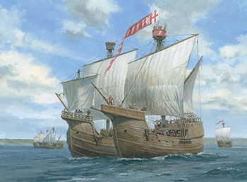 Keeper of the Seas - painting by Graham Turner of the Earl of Warwick's ships in action in the Channel