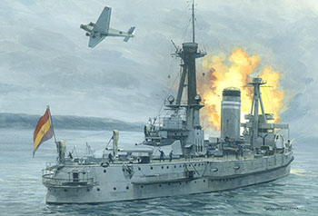 Bombing the Battleship 'Jaime I' by Graham Turner, from the Osprey book Legion Condor 1936-39