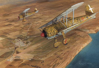 Attack on Hal Far, Malta - painting by Graham Turner