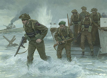 Second World War Military Art by Graham Turner - Commandos land on D-Day Painting