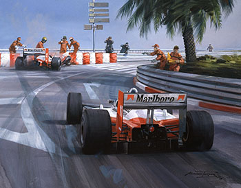 Prost, Senna, McLaren, 1988 Monaco Grand Prix - Original Painting by Michael Turner