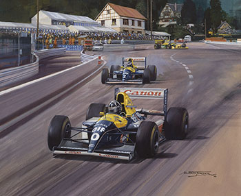 Damon Hill, Williams, 1993 Belgian Grand Prix - Original Painting by Michael Turner