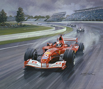 Michael Schumacher, Ferrari, 2003 US Grand Prix, Indianapolis - Original Painting by Michael Turner