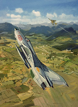 Original aviation painting of Vietnam Mig 21 by Michael Turner