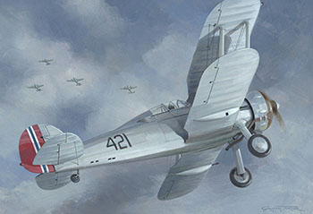 Painting of Gloster Gladiator by Graham Turner from Osprey book Norway 1940