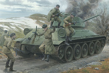 T-34 under attack - original painting from the Osprey book Petsamo and Kirkenes 1944 by Graham Turner