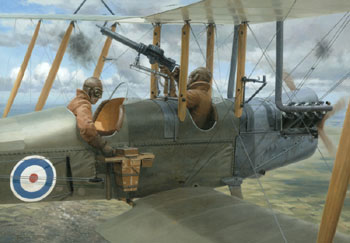 Photo-shoot - WW1 painting by Graham Turner showing RFC BE2 aeroplane
