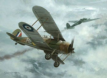 RAF Gloster Gladiator over Norway - Original painting by Graham Turner G.Av.A.