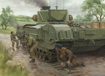 Bail Out! - Churchill tank in Italy - painting by Graham Turner