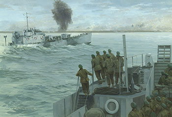 Second World War Military Art by Graham Turner - Landing Craft off Walcheren WW2 Painting