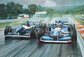 Damon Hill and Michael Schumacher, 1995 Belgian Grand Prix - Formula 1 art print by Michael Turner