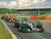 Lewis Hamilton leads the 2017 British Grand Prix at Silverstone - print from a painting by Michael Turner