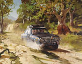 1969 London to Sydney Marathon, the winning Hillman Hunter - print from a painting by Michael Turner