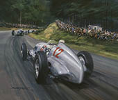 Rudolph Caracciola, Mercedes, 1937 German Grand Prix, Nurburgring - Original Painting by Michael Turner