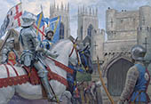 The Assault on Bootham Bar prior to the Battle of Stoke - print from a painting by Graham Turner