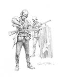 Wars of the Roses handgunners - original pencil drawing by Graham Turner