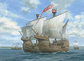 Keeper of the Seas - painting by Graham Turner of the Earl of Warwick's ships in action in the Channel