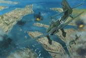 Stukas attack HMS Illustrious in the Grand Harbour, Malta - painting by Graham Turner