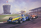 Fernando Alonso, Renault, 2005 Bahrain Grand Prix - Original Painting by Michael Turner