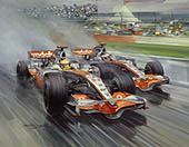 Lewis Hamilton, McLaren, 2008 British Grand Prix - Original Painting by Michael Turner