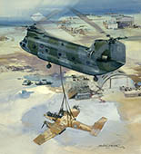 Falklands Tidy-Up - Original aviation painting of Boeing Chinook by Michael Turner