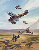 'Air Battle Over Spain' - Original aviation painting of Fiat CR42 by Michael Turner
