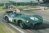 Stirling Moss, Aston Martin, sports racing car greeting card, motoring birthday card